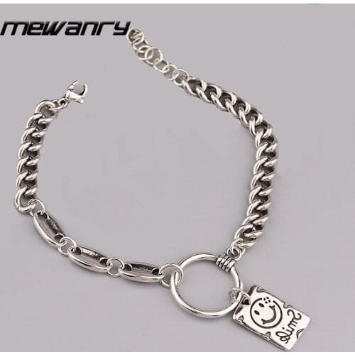 Mewanry 925 Sterling Silver Bracelets Summer New Fashion Vintage Hip Hop Hollow Geometric Smiley Face Party Jewelry Girls Gifts