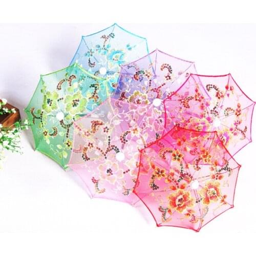 200pcs Mini Lace Kid Umbrella Flower Silk Lace Cloth Toy Parasol for Children 28cm/53cm Dia Wedding Decor Party Supplies ZA1287