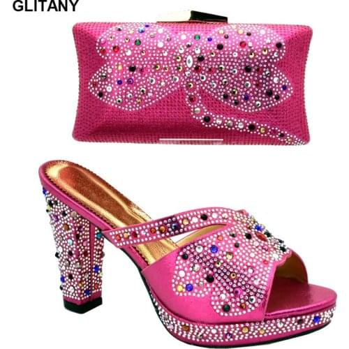 Fashion Women Shoes and Bags To Match Set Sale Italian Shoes and Bags Set Decorated with Rhinestone Plus Size Shoes Women Heel