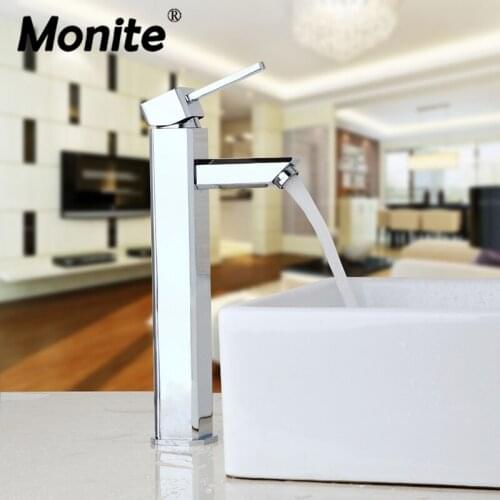 Monite Bathroom Faucet Chrome Finish Countertop Taps Bathroom Basin Sink Faucet Kitchen Hot & Cold Water Mixer Polish