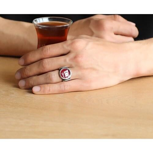 Tesbihane Personalized Name and Picture Pattern Enamel 925 Sterling Silver Men 'S Ring (M-3)