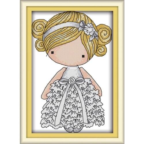 New Joy Sunday Cross Stitch Kit Embroidery Needlework Sets 11 14CT DIY DMC Cross Stitch Dress Girl Cartoon Style Wall Home Decor
