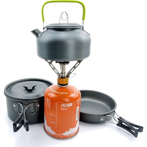 Camping Cookware Kit Outdoor Aluminum Cooking Set Water Kettle Pan Pot Travelling Hiking Picnic BBQ Tableware Equipment