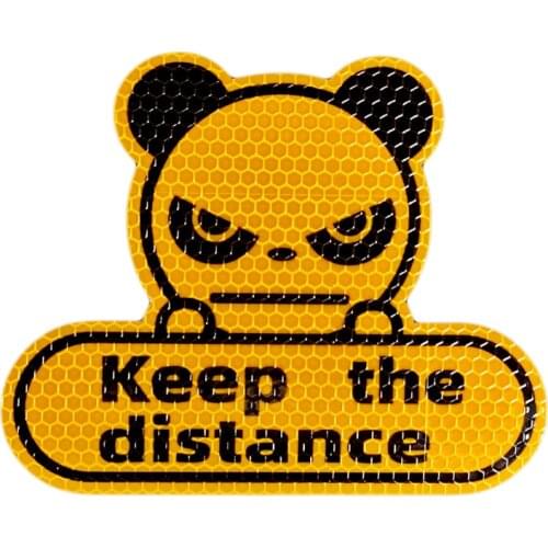Panda Stickers Keep Distance Reflective Stickers Fluorescent Yellow Green Hexagon Honeycomb Cartoon Car Decoration Stickers