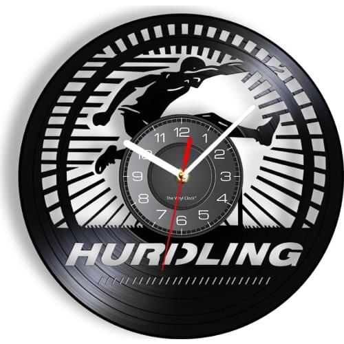 Hurdling Vinyl Record Wall Clock Track and Field Art Hurdler Sports Running Jumper Retro Silent Clock Wall Watch Track Team Gift