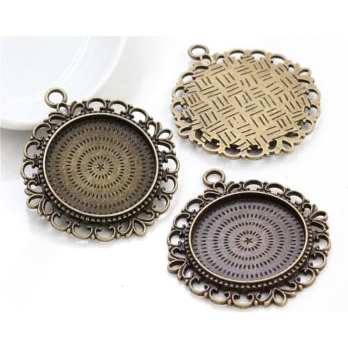 New Fashion 5pcs 25mm Inner Size Antique Bronze Pierced Style Cabochon Base Setting Charms Pendant (A3-22)