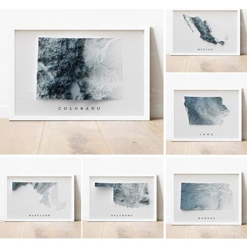 Affiche avec carte stylisée moderne de la carte et des collines