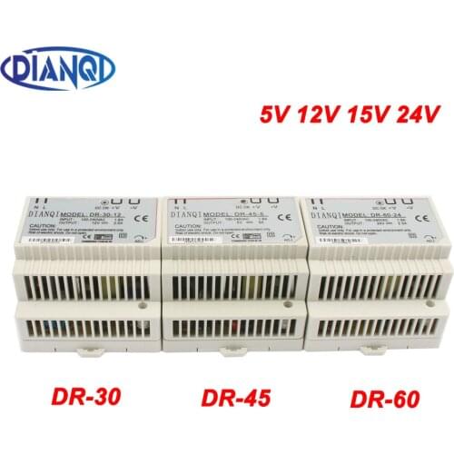 DIANQI Din rail power supply switch 30W 45W 60W 5V 12V 15V 24V power suply ac dc converter good quality DR-30 DR-45 DR-60