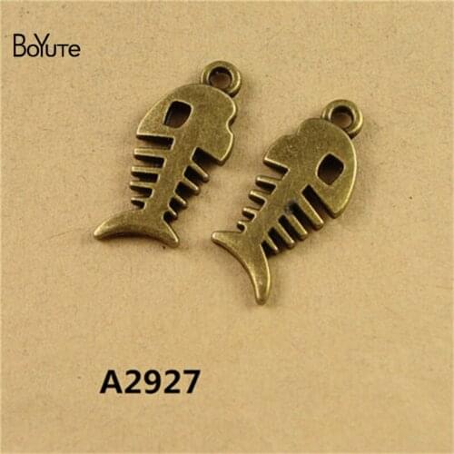 BoYuTe (100 Pieces/Lot) 28*12MM Antique Bronze Plated Zinc Alloy Fish Bone Charms Pendant Jewelry Findings Accessories for Diy