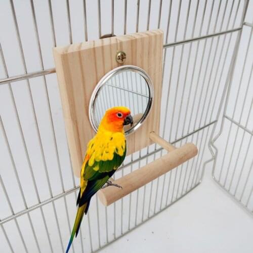 Bird Mirror with Wooden Perch Fun Platform Stand Wooden PlayToys for Parrots