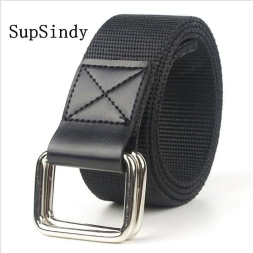 SupSindy Fashion Casual men belt Alloy double ring buckle PU Canvas nylon belt luxury designer Jeans for women belts Top quality