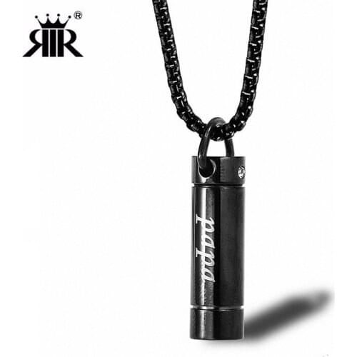 RIR Stainless Steel Back Cylinder Shaped Family Number Cremation Urn Pendant Necklace Mama Papa Pet Ashes Urn Jewellery
