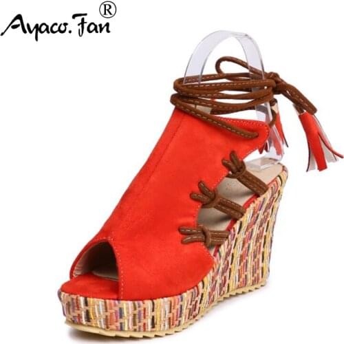 2019 Women Sandals Spring Summer Platform High Heel Sandals Ankle Strap Shoes Ladies Sandals Open Toe Fish Head Wedges Sandals