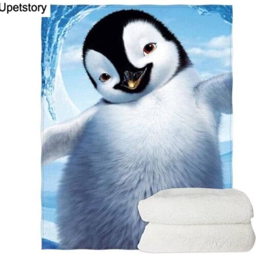Upetstory 3D Cute Penguin Printed Sherpa Blanket Couch Quilt Cover Travel Bedding Outlet Velvet Plush Throw Fleece Blankets Kids