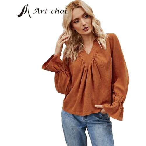 Spring Elegant Casual Cotton and Linen T-Shirts Women Ladies V-Neck Loose Tops Flare Sleeves Butterfly Sleeve Female Pullover