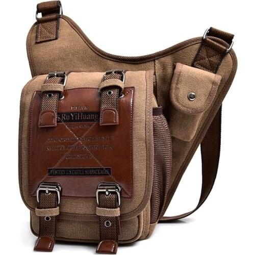 Mens Vintage Retro Style Canvas Leather Saddle Bag Satchel Shoulder Bag Messenger Bag Travel Motorcycle Bags for Men