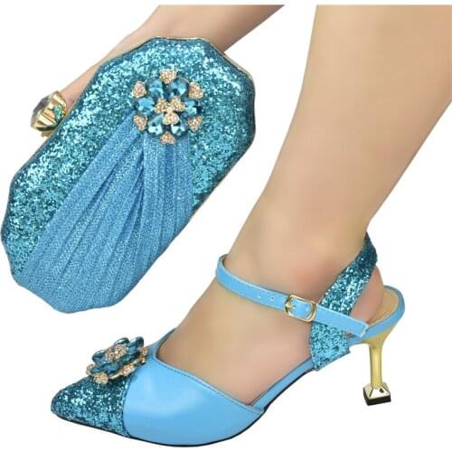 High Quality African Shoes and Bag Set Decorated with Rhinestone 2021 Special Arrivals Wedding Nigeriain Shoes with Bag Set