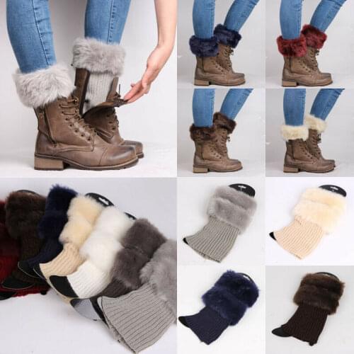 Women Autumn Winter Casual Womens Knitted Boot Cuffs Fur Knit Warm Leg Warmers Boot Socks Legs Warmers Shoes Set Xmas Gift