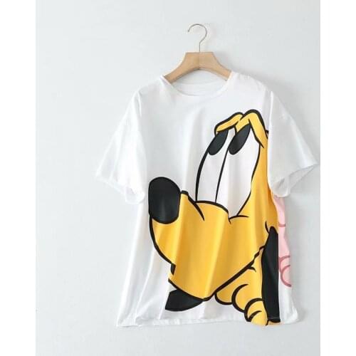 Disney Cartoon Pluto Shirts for Women Print Round Neck Short-sleeved Women Fashion Clothing Graphic T-Shirts Harajuku Kawaii