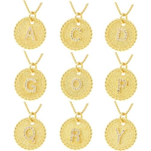 Shiny Bling White CZ Crystal Round Letter Necklaces Women Gold Color 26 Initial Pendant Necklace Party Daily Jewelry 2021
