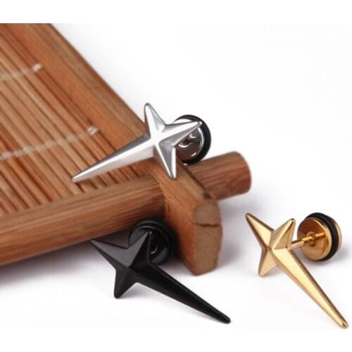 1Piece Stainless Steel Cross Star Stud Earrings Korean Hip-Hop Rock Glossy Stars Earring Male Female Ear Gift Jewelry