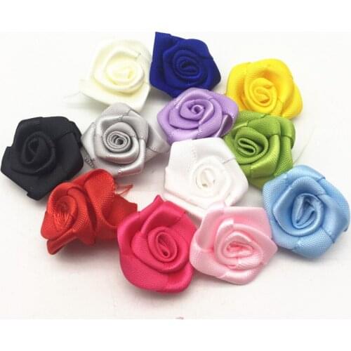 100pcs 25mm Mixed Colors Satin Ribbon Roses Flowers Decorative Flower Wedding Bouquets Embellishments