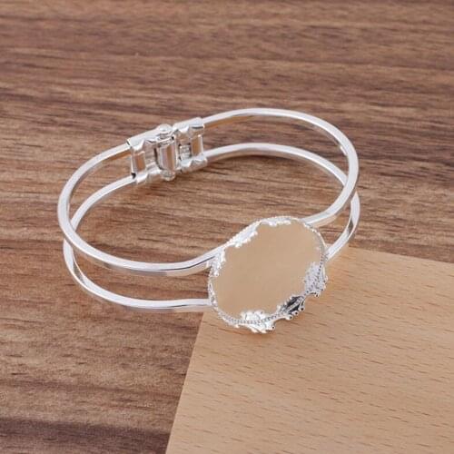 20pcs Silver Plated 25mm Crown Tray Bangle Base Bracelet Blanks Bezel Brass Cuff Bracelet Setting Cabochon Cameo