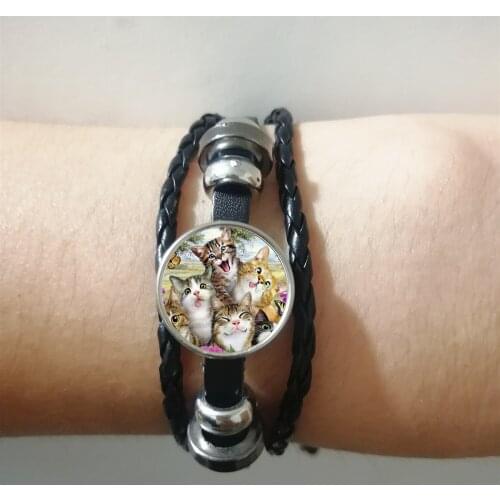 2020 New Fashion Popular Four Funny Kitten Rope Leather Woven Bracelet Lucky Bracelet