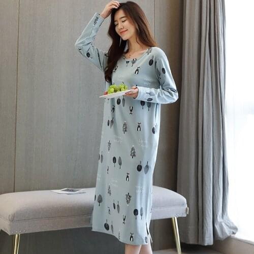Plus Size 3xl 100% Cotton Nightdress Women Spring Autumn Nightgowns Female Long Sleeve Long Sleep Dress Womens Nightshirt