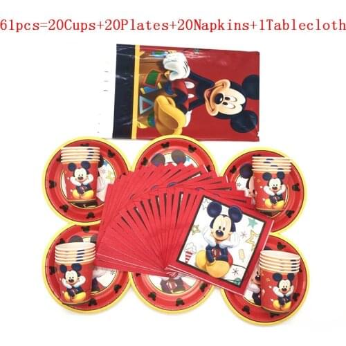 Disney Red Mickey Mouse 61Pcs/41Pcs Disposable Tableware Sets Kid Birthday Party Cup Plate Napkin Tablecloth Decoration Supply