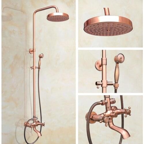 Antique Red Copper Shower Faucets Bathroom Shower Mixer Taps Wall Mount Tub Shower Faucet with Handshower zrg512