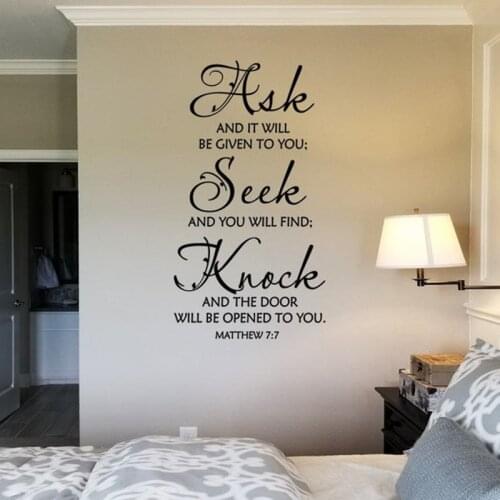 Ask Seek Knock Wall Decal Matthew 7:7 Christian Scripture Words Wall Sticker Bible Scripture Wall Decor Vinyl Room Decor C866