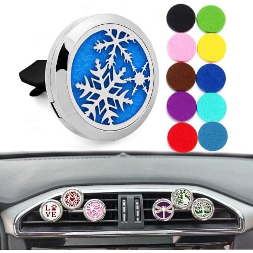Auto Diffuser Locket Vent Clip Car Air Feshener Snowflake Essential Oil Aroma Perfume Locket 30mm 316L Stainless Steel Jewelry