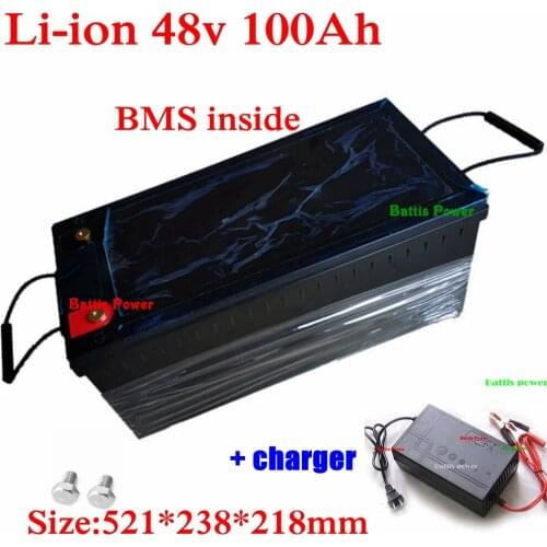 Battis waterproof lithium 48V 100AH li ion battery With BMS 13S for 4000W scooter boat bike Solar energy storage +10A charger