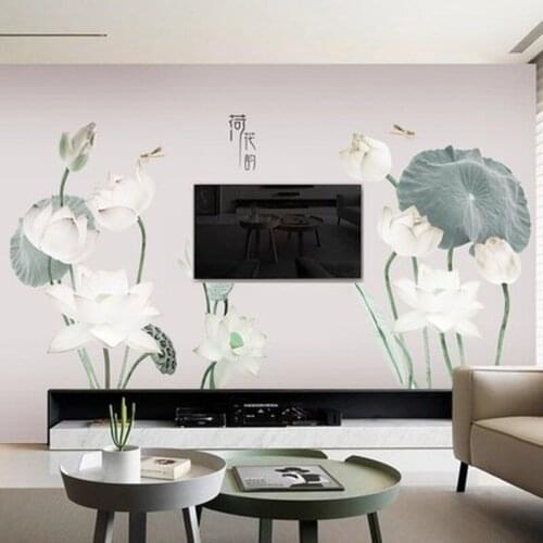 Large Lotus Wall Stickers Teenager Bedroom Decor Aesthetic 3D Flower Wallpaper Home Office Decor Living Room Vintage Poster Art