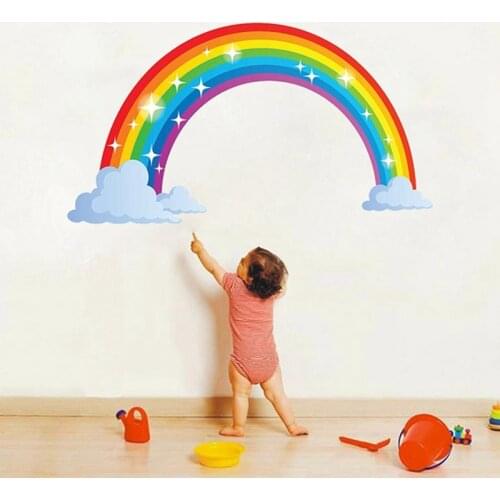 Large Rainbow Pattern Glitter Wall Sticker Home Decoration For Kids Room Waterproof Self Adhesive Wall Paper Removable Decal