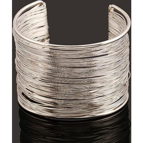 Fashion Womens Multilayer Metal Wires Strings Open Bangle Wide Cuff Bracelet Girls Fashion Jewelry Accessories
