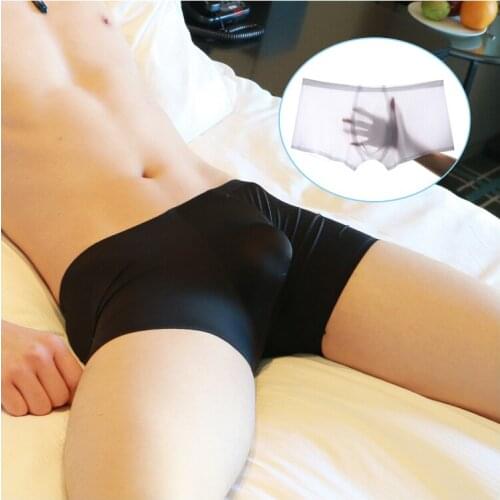 Brand Mens Ultra-thin Boxer Sexy Low Waist Seamless Nylon Man Underpants 2019 New Ice Silk Breathable Shorts