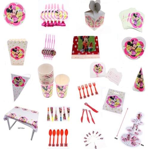 Children Minnie Mickey party decorations disposable tableware set paper napkin straw plate cup Kid happy birthday party supplies