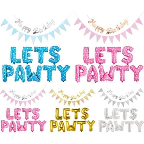 Pet Dog Cat Birthday Foil Balloon Cat Balloon Happy Birthday Banner Hat Birthday Set Decorations For Party SN3797