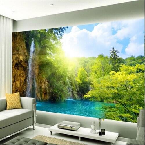 Beibehang Custom photo wallpaper Waterfall scenic lake resort in the morning sun background large mural 3d wall wallpaper for