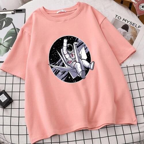 Paper Crane Astronaut Printing T Shirt Man Harajuku Tops Short Sleeve Tee Casual Women Tshirts Roupas Femininas Female Camisetas