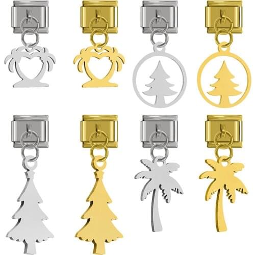 Hapiship 2020 Original Daisy Round Christmas Tree Coconut Trees Charm Link Fit 9mm Bracelet Stainless Steel Jewelry Making DJ262