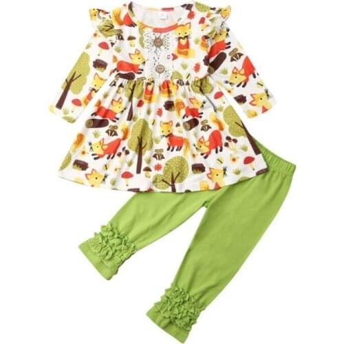 1-6Years Toddler Baby Kid Girl Clothing Set Autumn Cartoon Flower Long Sleeve Tops Tunic Ruffles Pants Leggings Kid Costumes