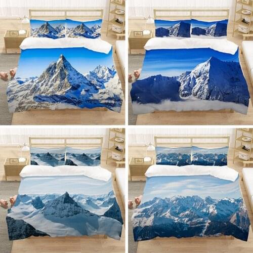 Home Bedding Set Winter Scene Comforter Cover For Kid Boys Girls Snow Mountain Quilt Cover Twin Size Duvet Cover With Pillowcase