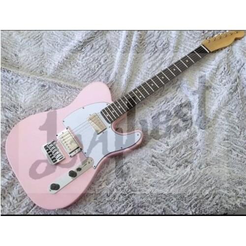 Electric guitar customized body and headstock shape,whale logo,metalic dome chrome knobs, rosewood fingerboard,mahogay pink body