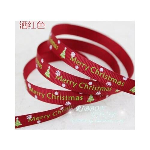 3/8'' (10mm)Wine red printed grosgrain ribbon Merry Christmas satin ribbons Decorative Gift Packing Crafts 2 Meters/lot 8 Colors