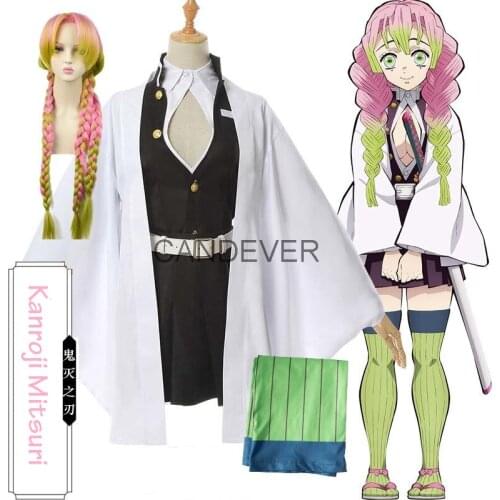 Anime Kanroji Mitsuri Costume Demon Slayer Kimetsu no Yaiba Nezuko Mitsuri Kanroji Cosplay Wig Kisatsutai Uniform kid child girl
