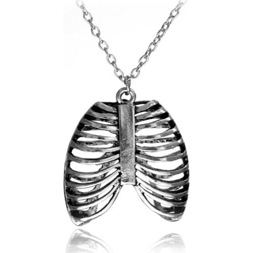MQCHUN Movie Jewelry Accessories HP Skull Skeleton Vintage Fashion Anatomical Human Rib Cage Heart Anatomy Necklace -30