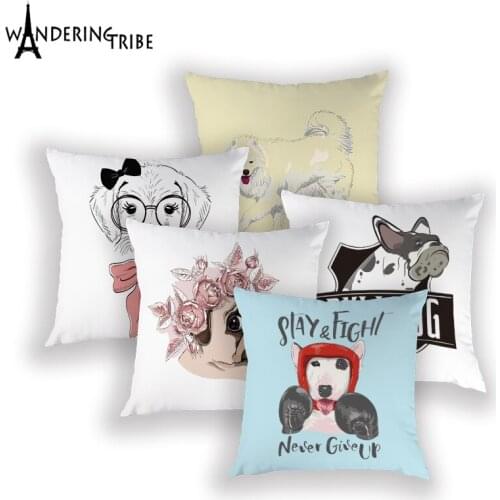 Cartoon Dog Pillow Case Boston Bull Terrier Boxer Living Room Cushion Cases Print Pillows Covers Animal Sofa Car Cushion Cover